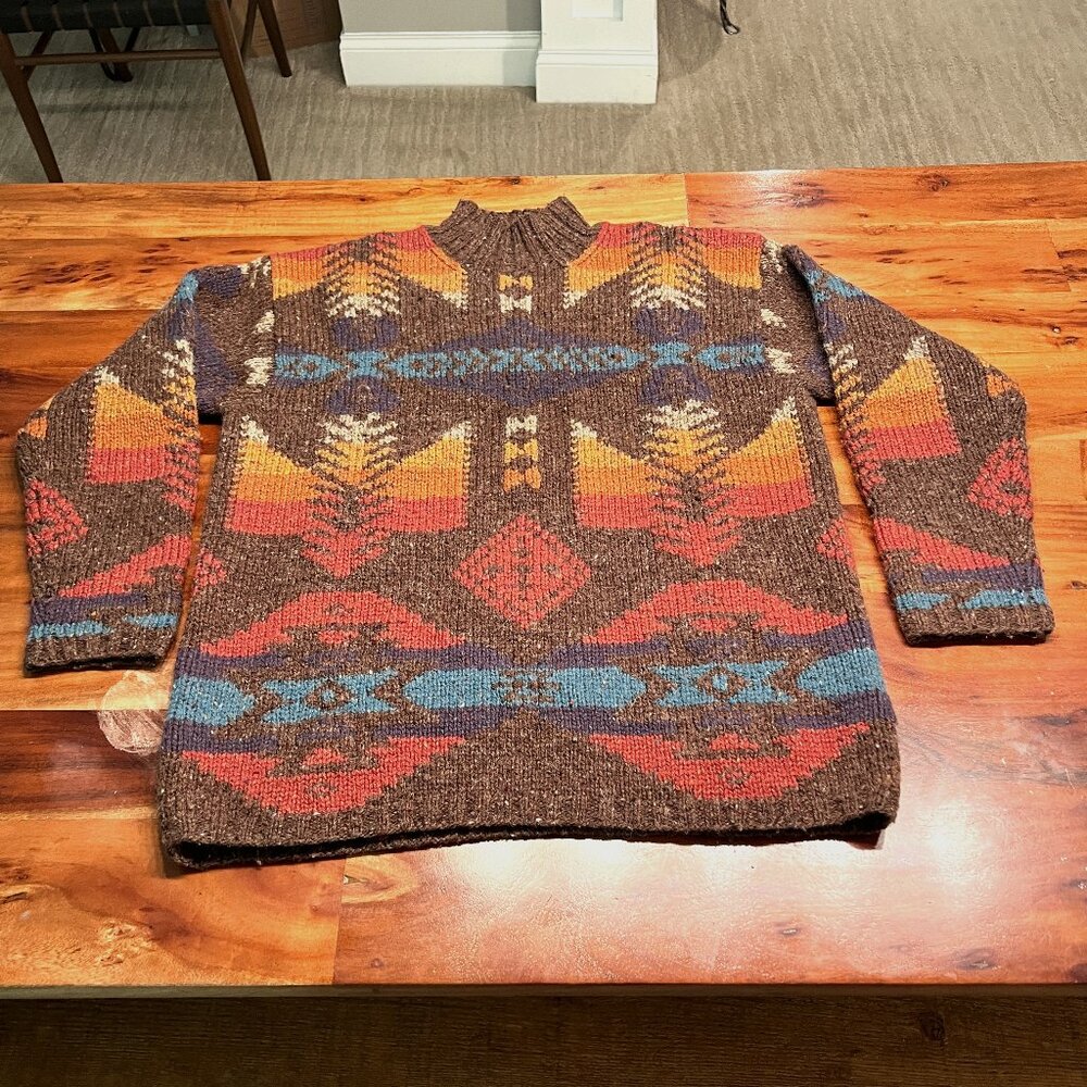 Hand Knit LAUREN Ralph Lauren Wool Blend Southwest Indian Aztec Sweater LRG
